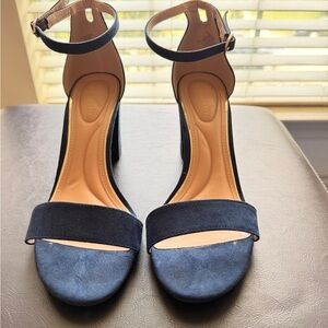 Kelly & Katie Navy Suede Ankle-Strap Block Heels
